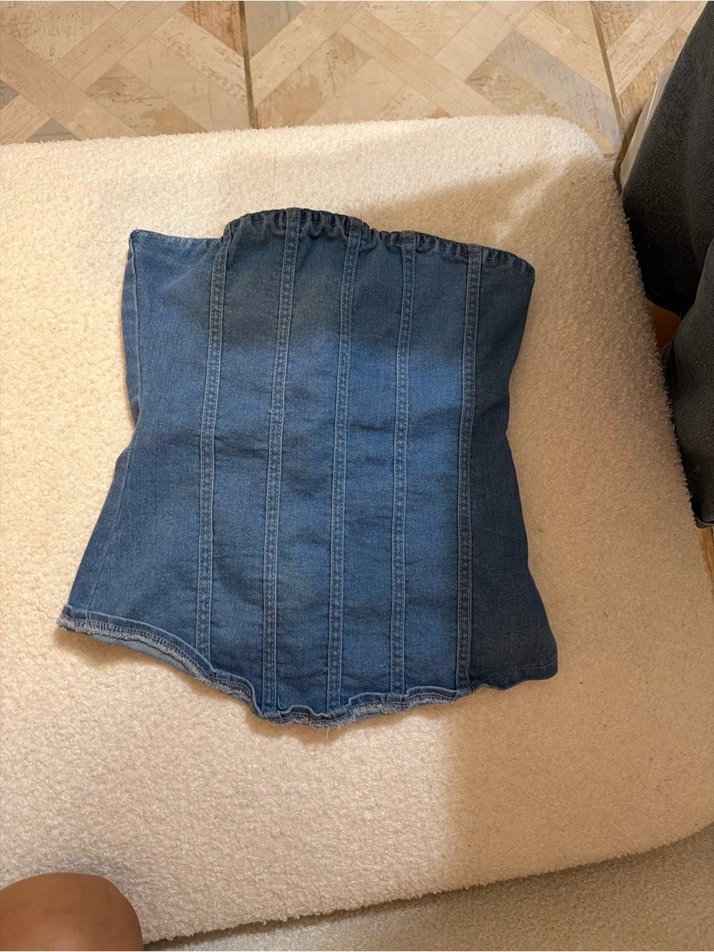 Missguided Denim Strapless Corset Top - Blue
